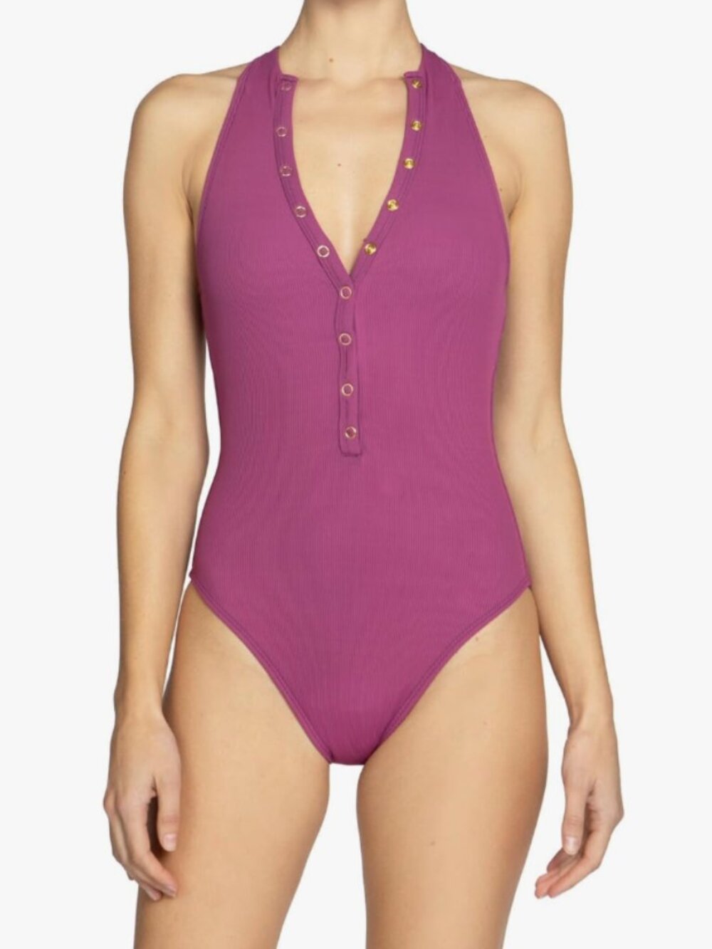 Robin Piccone Amy High Neck One Piece Swimsuit NWOT Ribbed Size 12